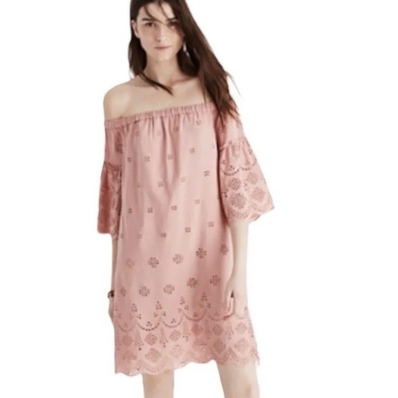 Madewell Eyelet Off The Shoulder Dress in Dusty Clay Size 6 - Picture 1 of 12